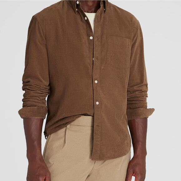 CLUB MONACO Long-Sleeve Corduroy Shirt Medium Brown Tan Sz XL $118 {DD9}